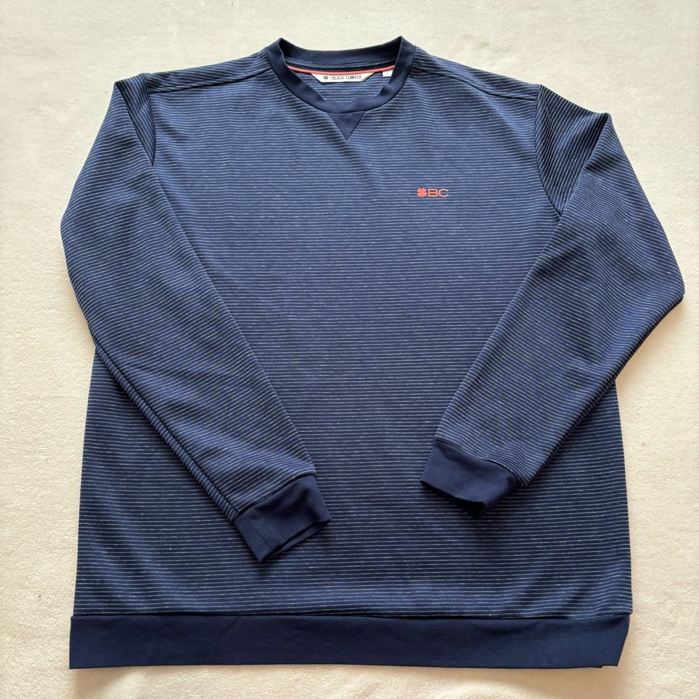 Black Clover Sweatshirt Men Large Blue Pin Stripe Crew Neck Long Sleeve Pullover